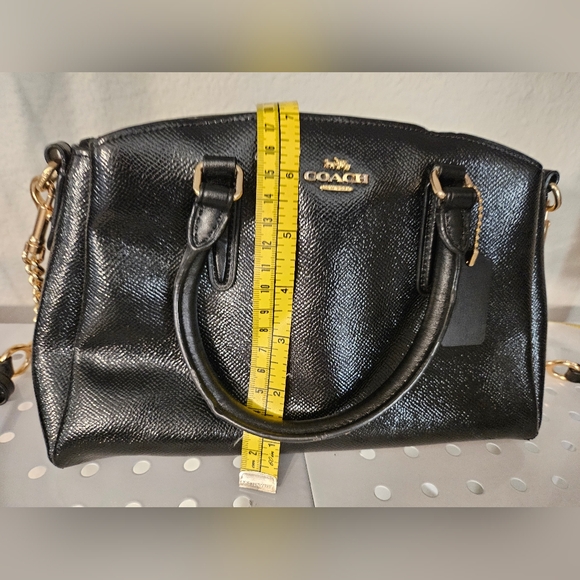 Coach mini satchel black patent leathetw/ gold hardware & 48" shoulder strap. - Picture 3 of 9